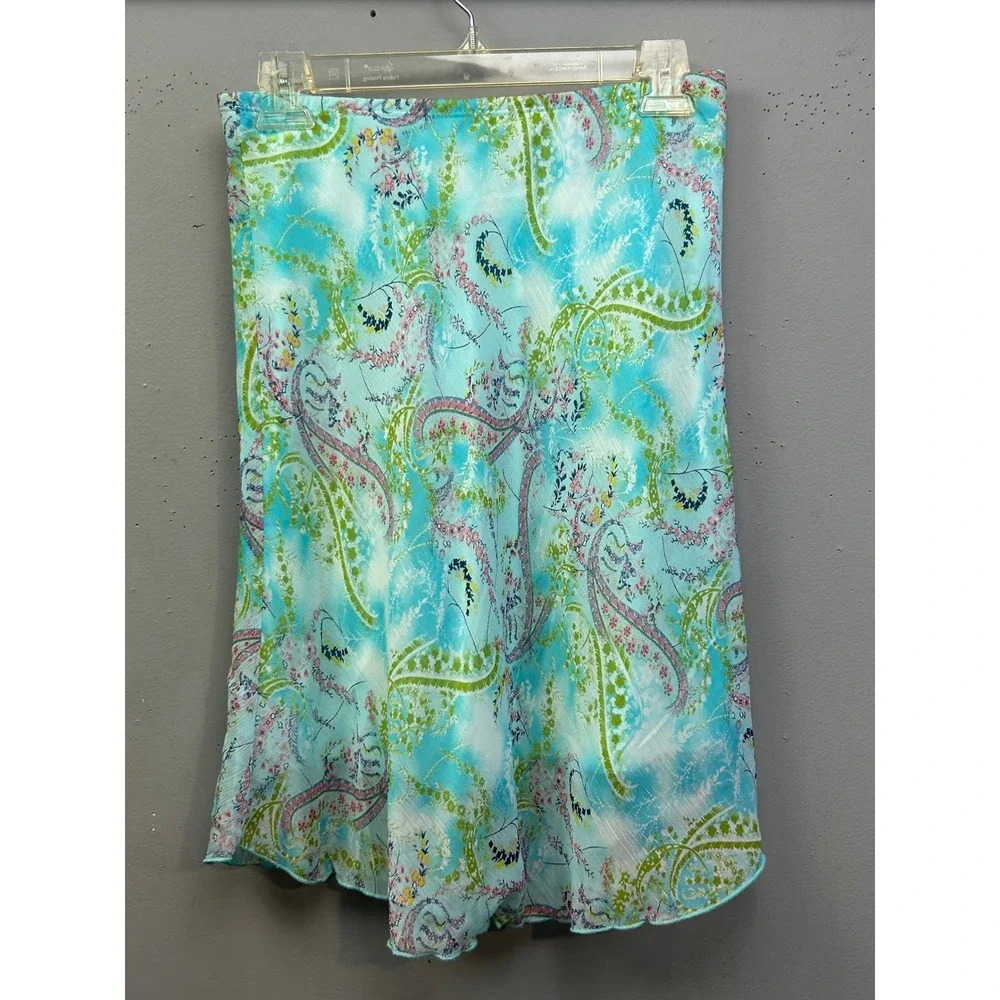 Khaki Krew‎ Mini Skirt Womens Small Turquoise Paisley Floral Cottage USA Garden